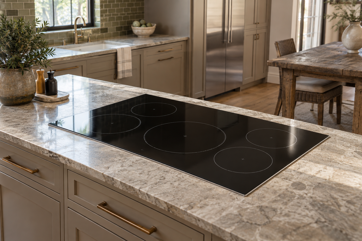 Illustrative Wolf cooktop in a residential kitchen — AI image for Viking Repair Easton