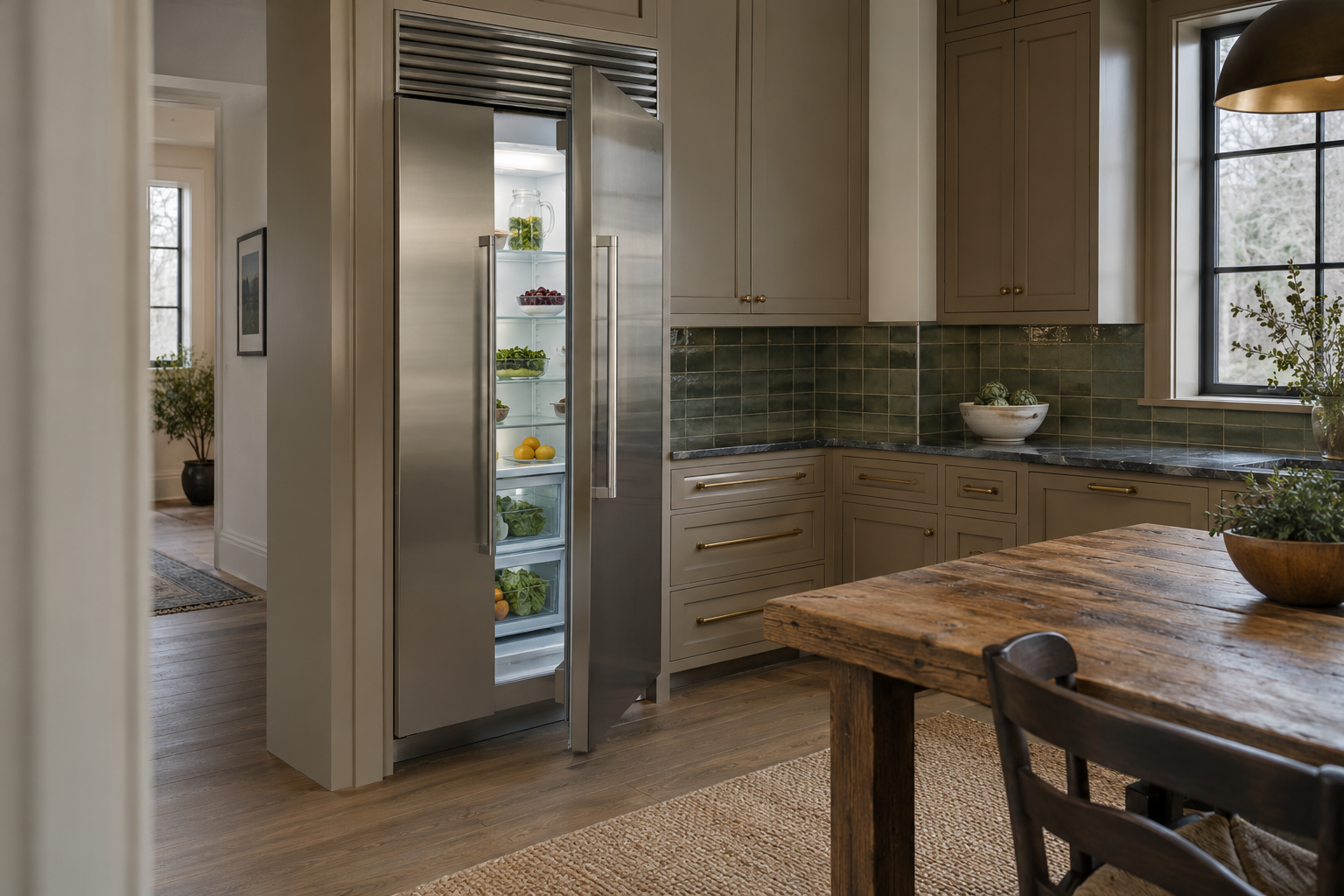 Illustrative Viking refrigerator in a residential kitchen — AI image for Viking Repair Easton