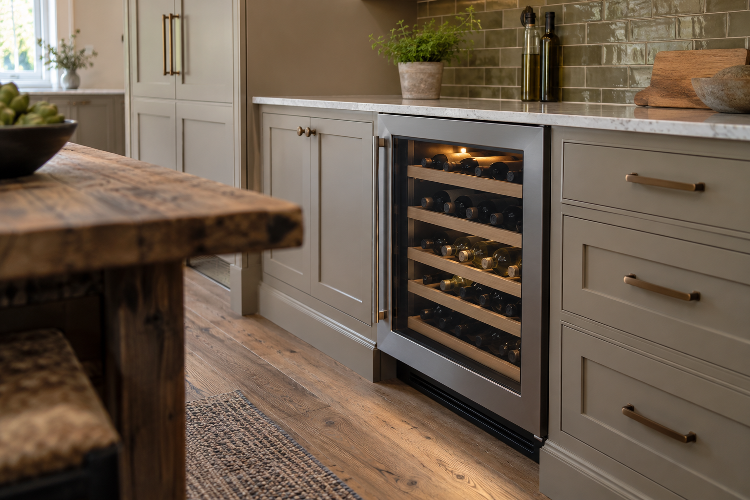 Illustrative Viking wine cooler in a residential kitchen — AI image for Viking Repair Easton