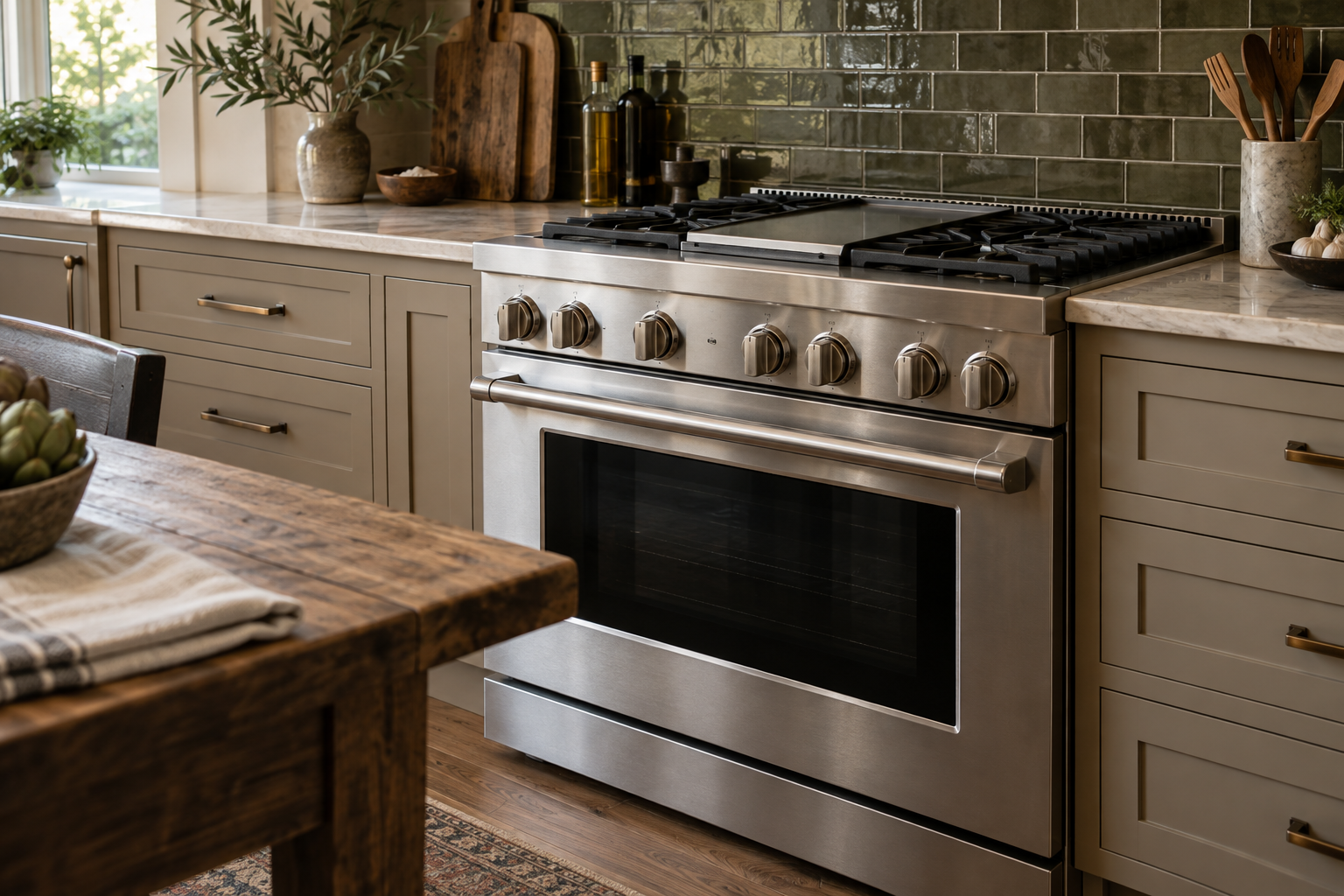 Illustrative Monogram range in a residential kitchen — AI image for Viking Repair Easton