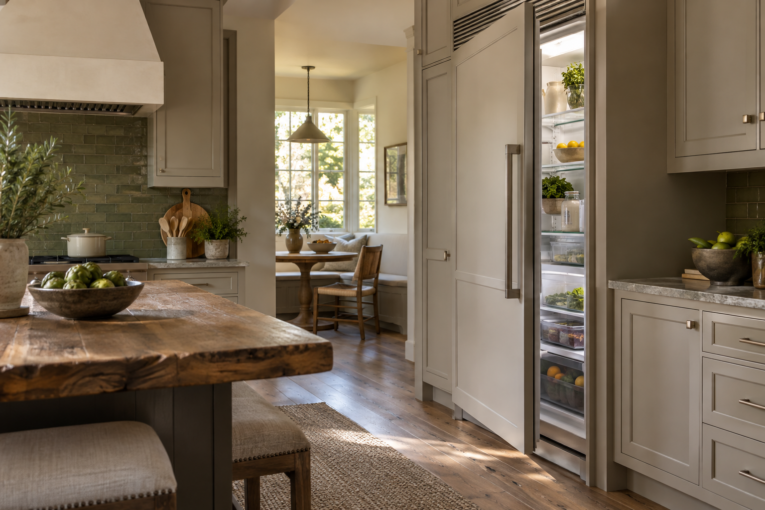Illustrative Sub-Zero refrigerator in a residential kitchen — AI image for Viking Repair Easton